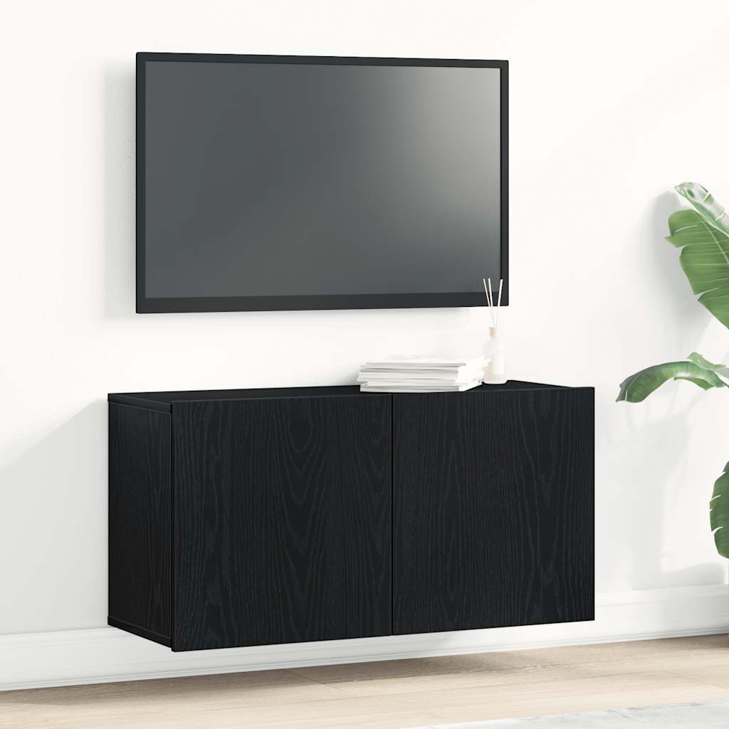 TV Cabinet Black Oak 80x30x41 cm Engineered Wood