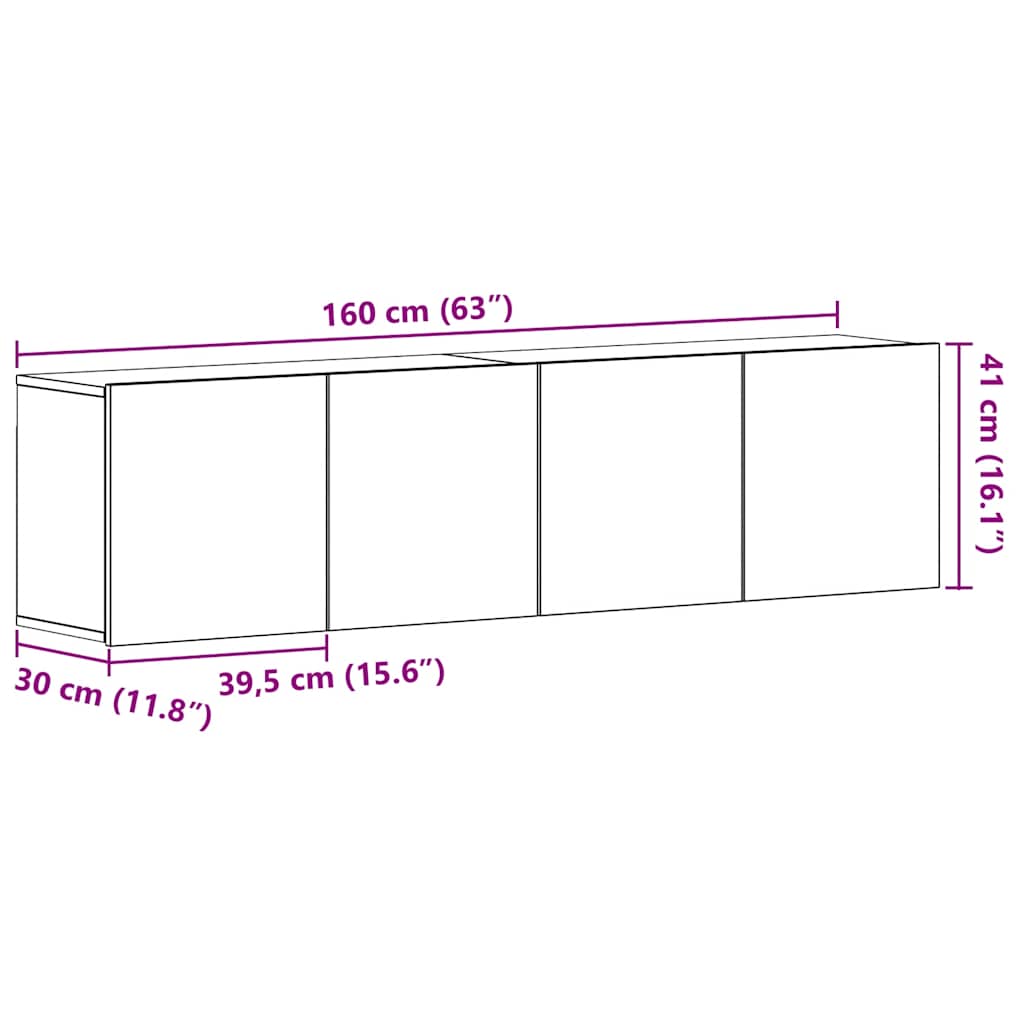 TV Cabinets 2 pcs Black Oak 160x30x41 cm Engineered Wood