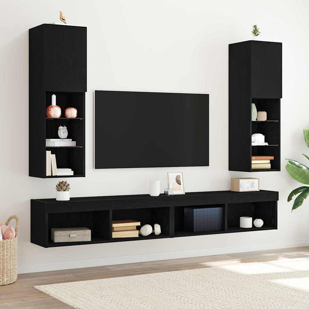 TV Cabinet 2 pcs Black 30.5 x 30 x 102 cm Engineered wood