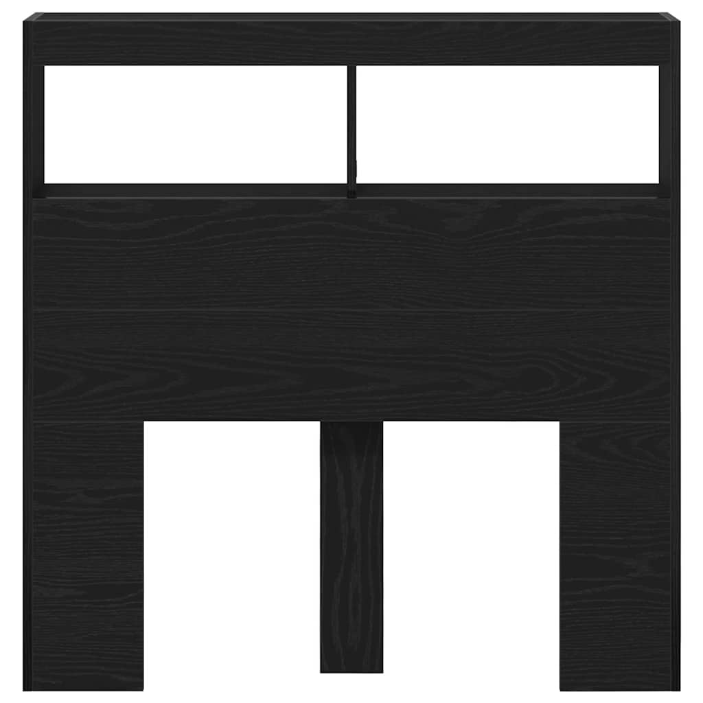 Headboard Cabinet with LED Black Oak 100x17x102 cm