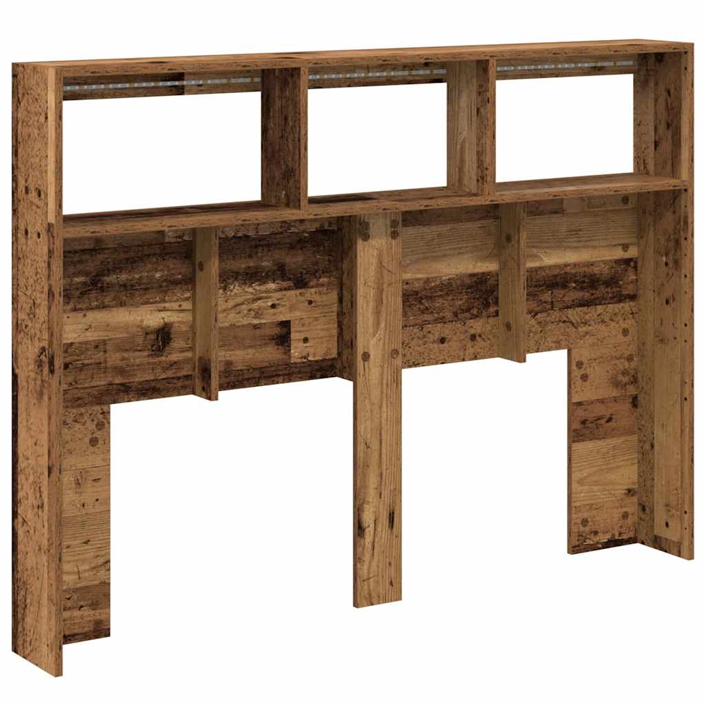 Headboard Cabinet with LED Old Wood 140x17x102 cm