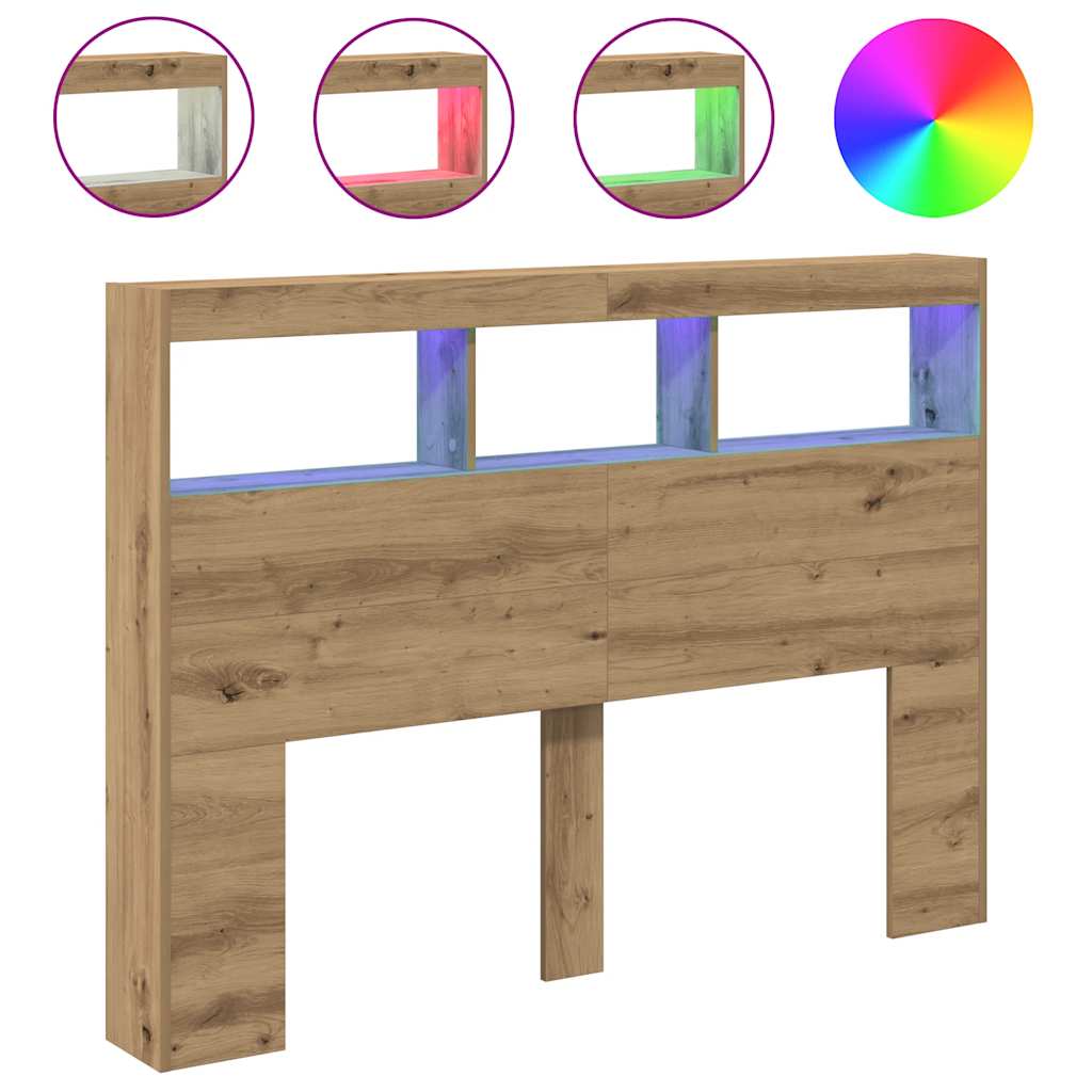 Headboard Cabinet with LED Artisan Oak 140x17x102 cm