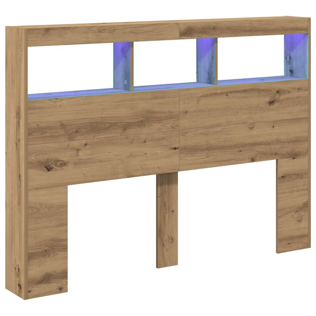 Headboard Cabinet with LED Artisan Oak 140x17x102 cm