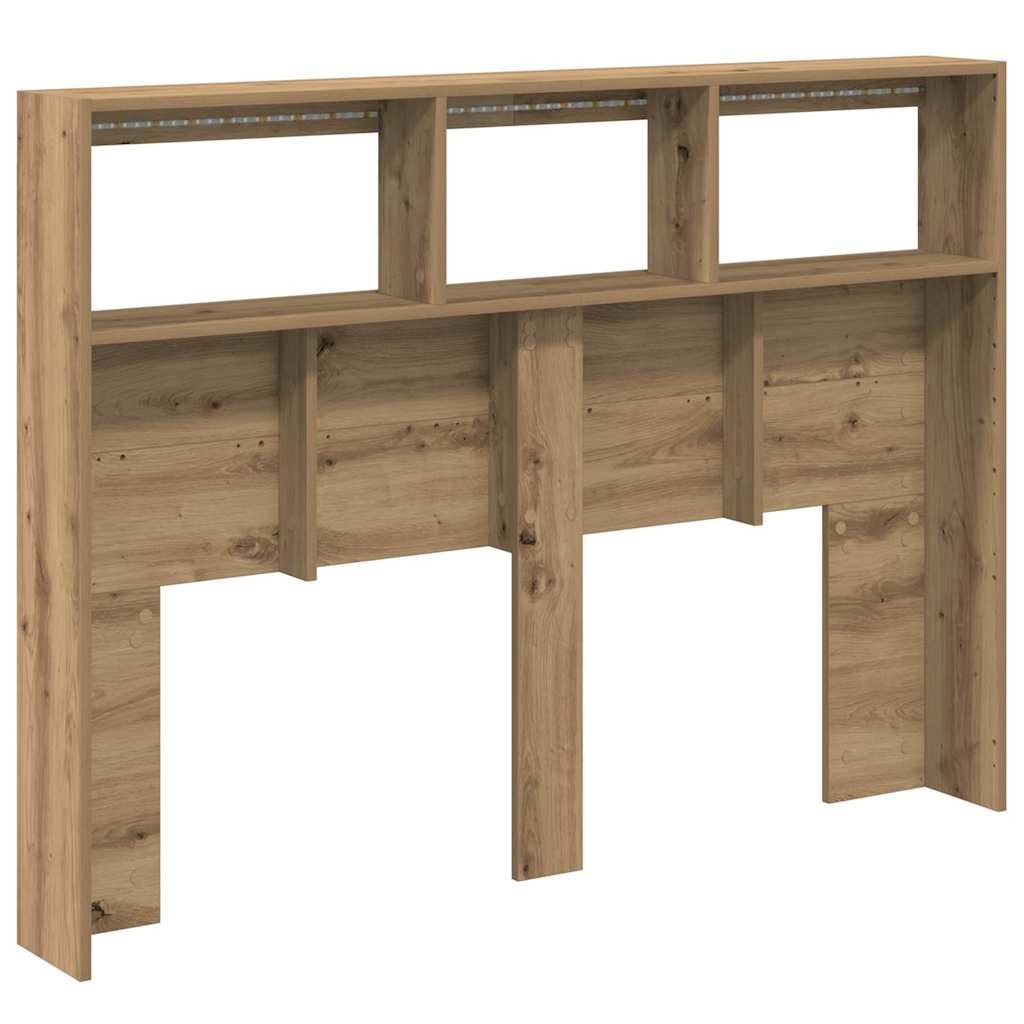 Headboard Cabinet with LED Artisan Oak 140x17x102 cm