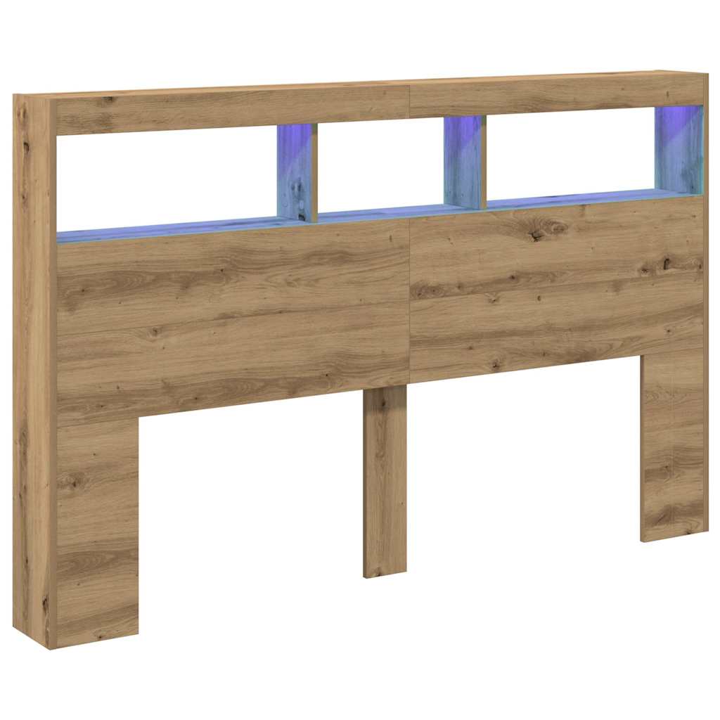 Headboard Cabinet with LED Artisan Oak 160x17x102 cm