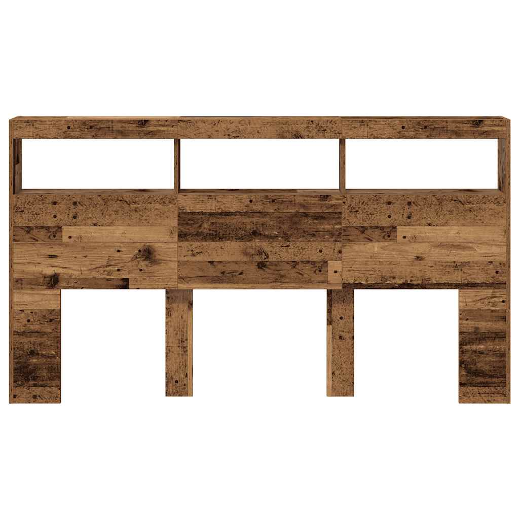 Headboard Cabinet with LED Old Wood 180x17x102 cm