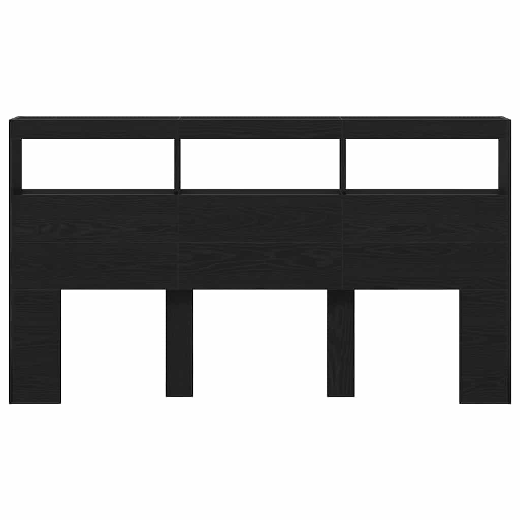 Headboard Cabinet with LED Black Oak 180x17x102 cm