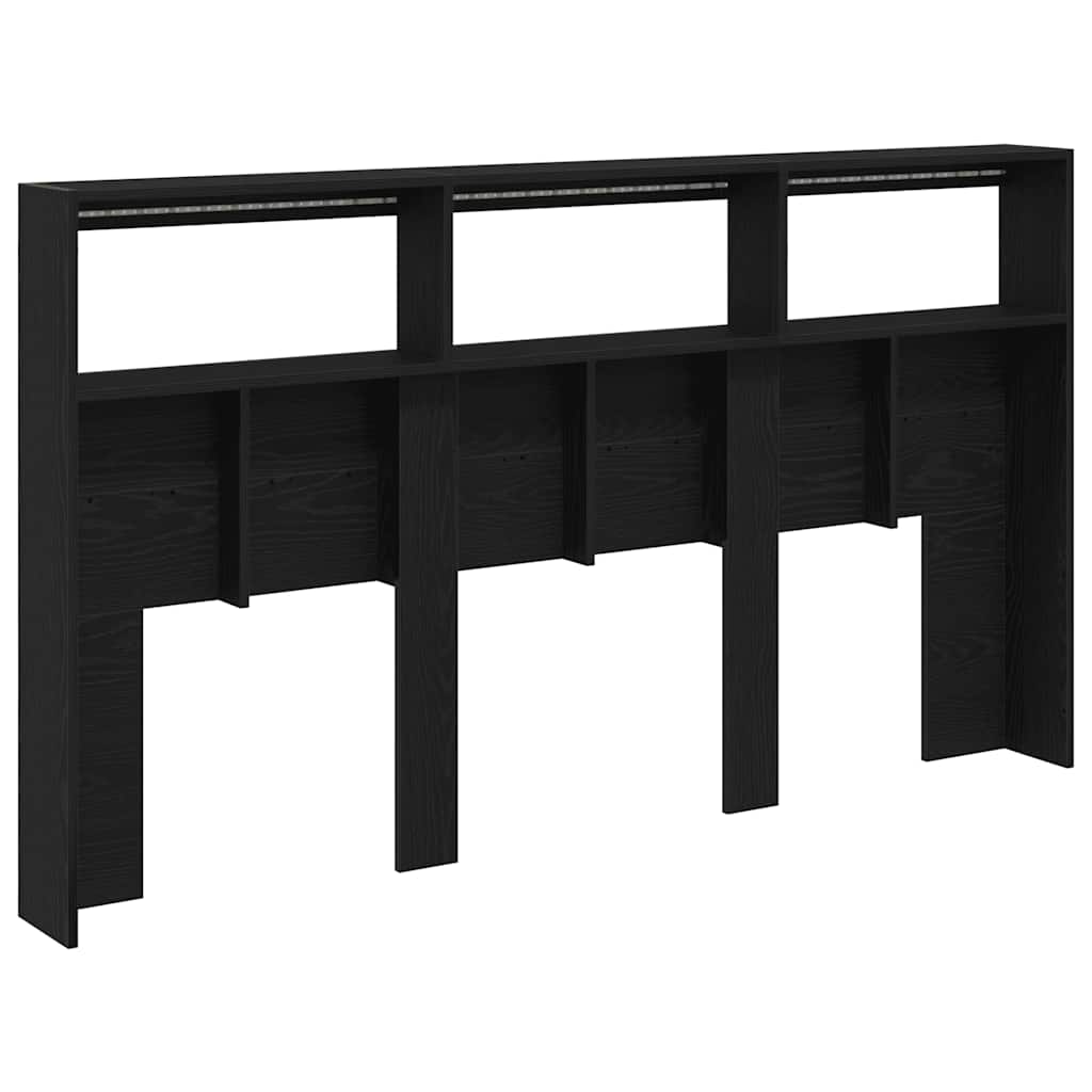 Headboard Cabinet with LED Black Oak 180x17x102 cm