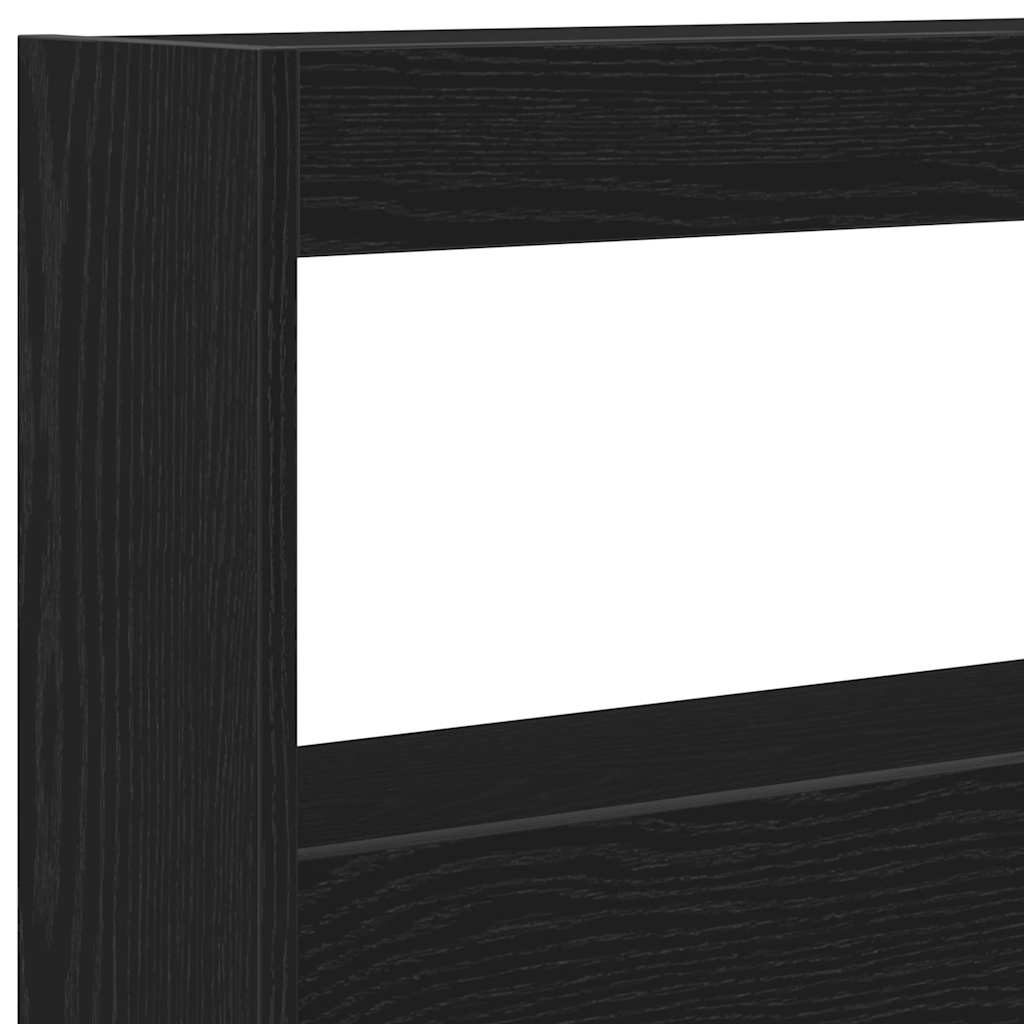 Headboard Cabinet with LED Black Oak 180x17x102 cm