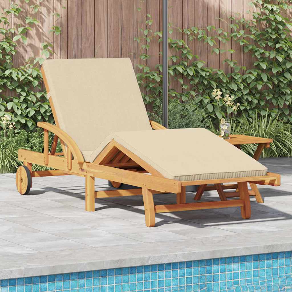Sun Lounger Reclining Beige 200 x 67 x 84cm Solid Acacia wood