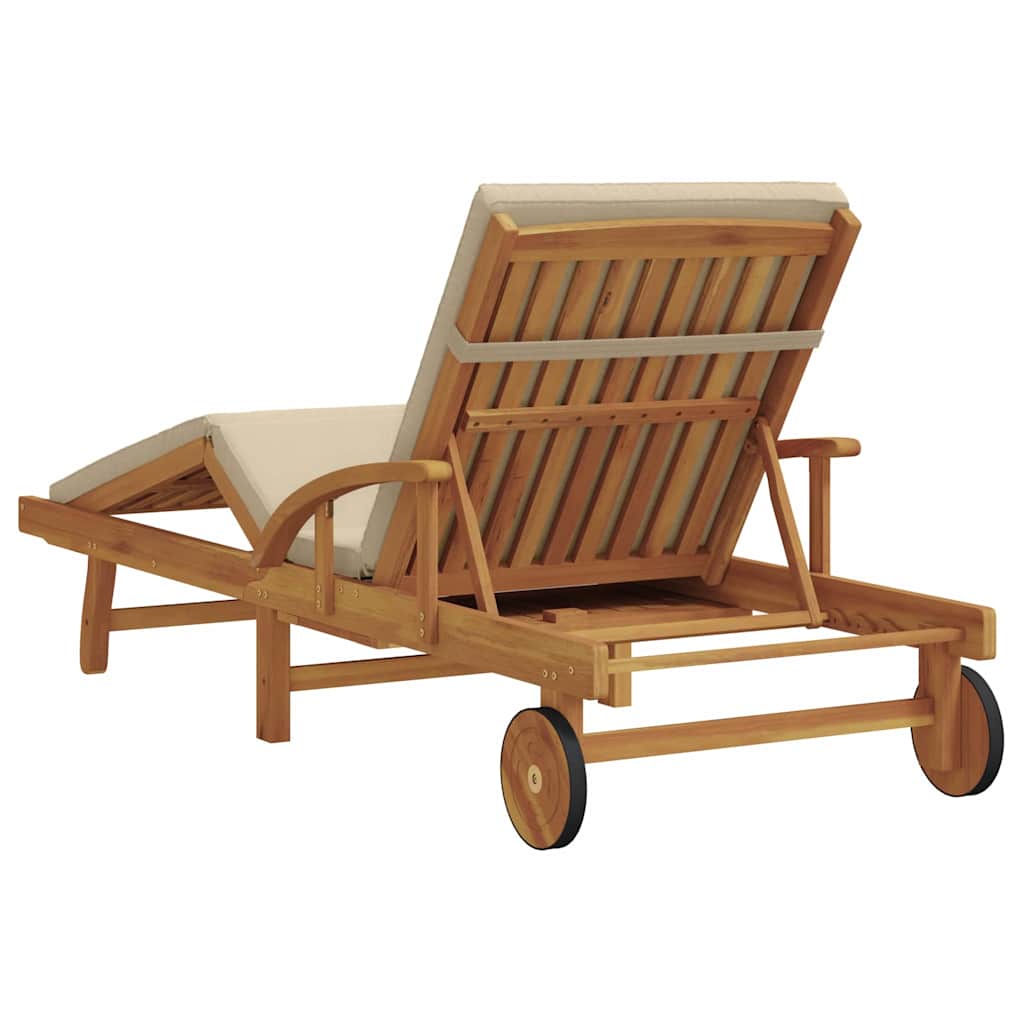 Sun Lounger Reclining Beige 200 x 67 x 84cm Solid Acacia wood