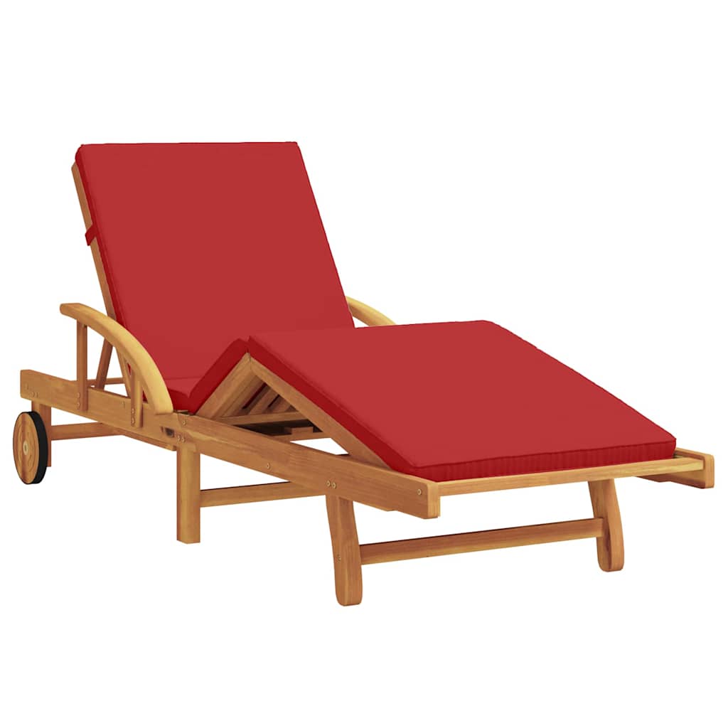 Sun Lounger Reclining Red 200 x 67 x 84cm Solid Acacia wood