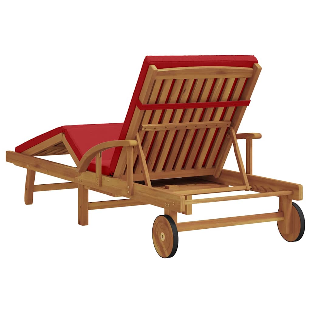 Sun Lounger Reclining Red 200 x 67 x 84cm Solid Acacia wood