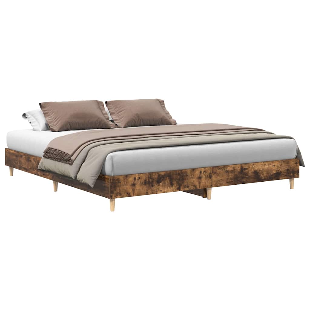 Bed Frame No Mattress Smoked Oak 200x200 cm Engineered Wood