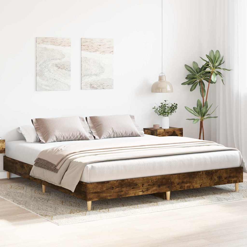 Bed Frame No Mattress Smoked Oak 200x200 cm Engineered Wood