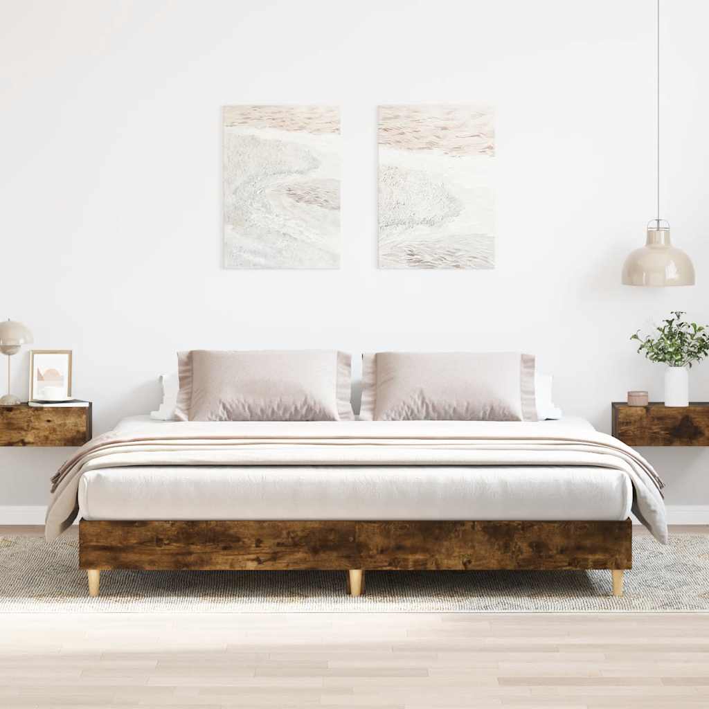 Bed Frame No Mattress Smoked Oak 200x200 cm Engineered Wood