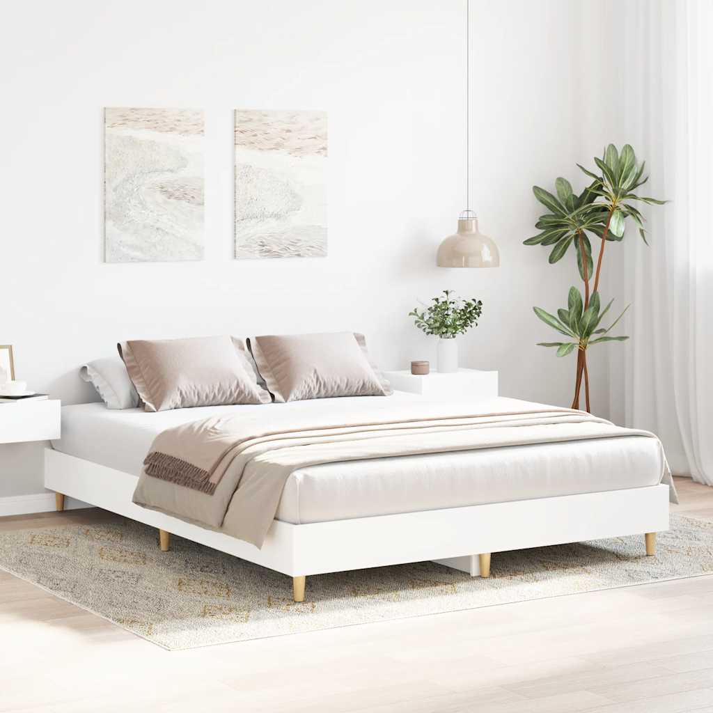 Bed Frame No Mattress White 150x200 cm King Size Engineered Wood