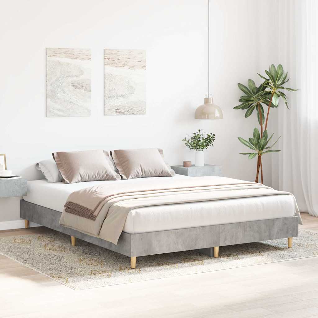 Bed Frame No Mattress Concrete Grey 150x200 cm King Size Engineered Wood