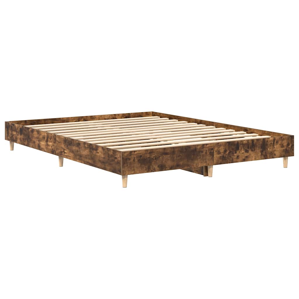 Bed Frame No Mattress Smoked Oak 150x200 cm King Size Engineered Wood