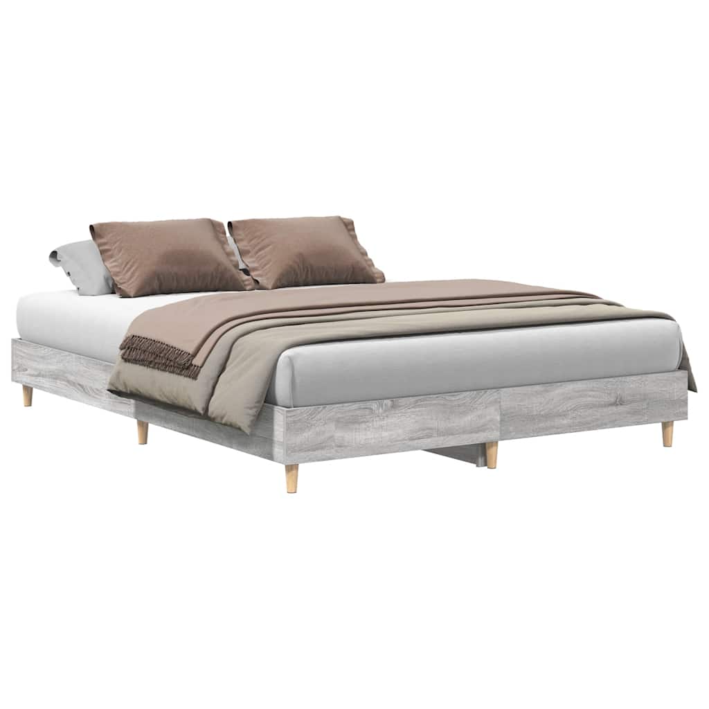 Bed Frame No Mattress Grey Sonoma 150x200 cm King Size Engineered Wood