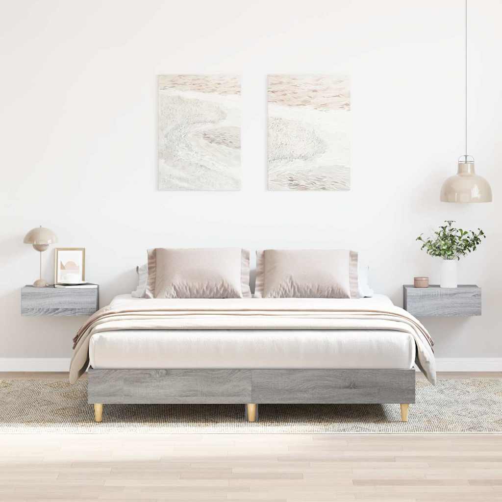 Bed Frame No Mattress Grey Sonoma 150x200 cm King Size Engineered Wood