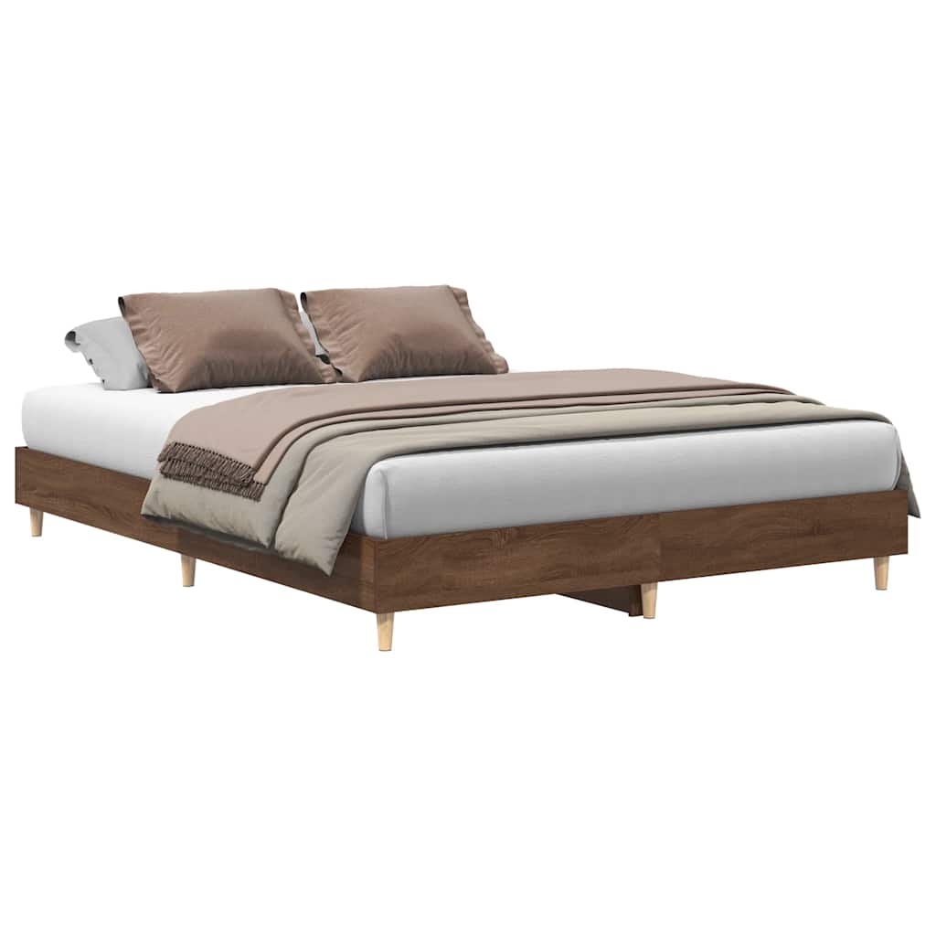 Bed Frame No Mattress Brown Oak 150x200 cm King Size Engineered Wood