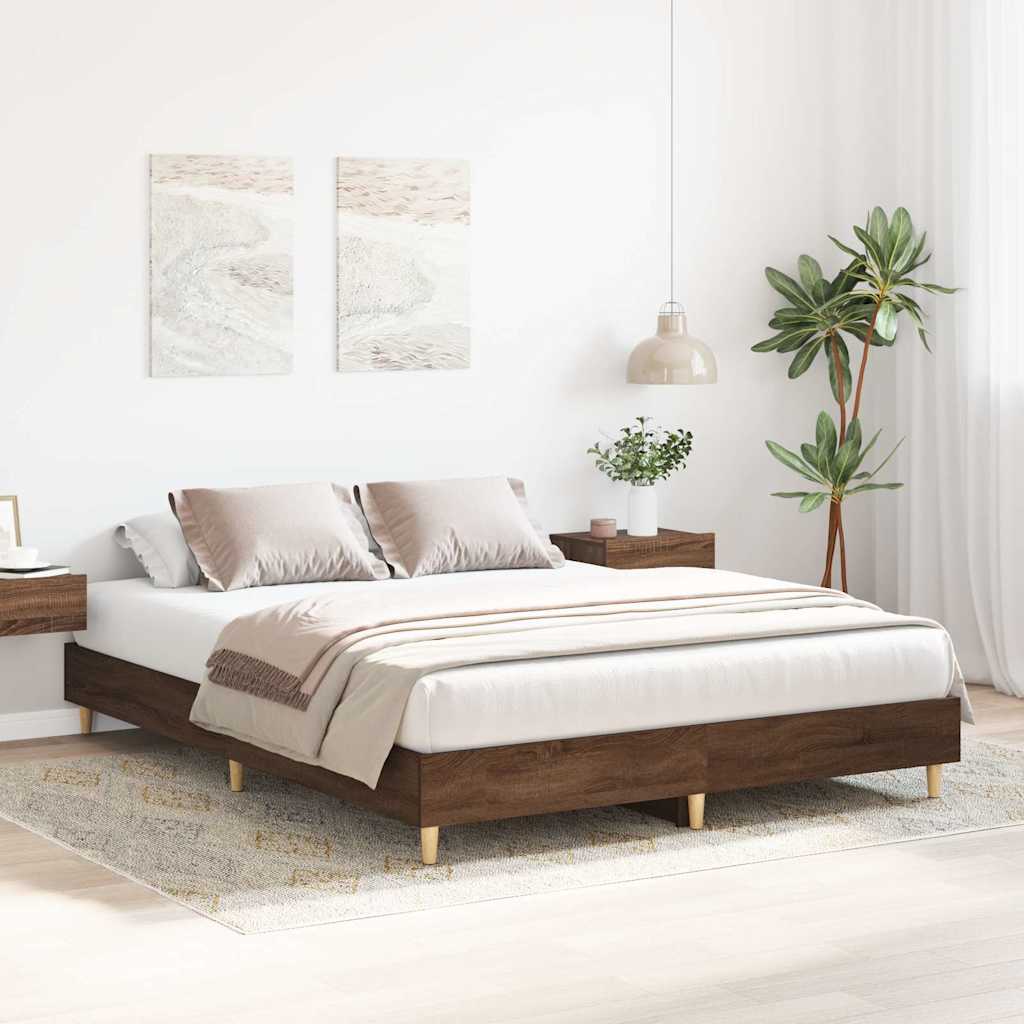Bed Frame No Mattress Brown Oak 150x200 cm King Size Engineered Wood