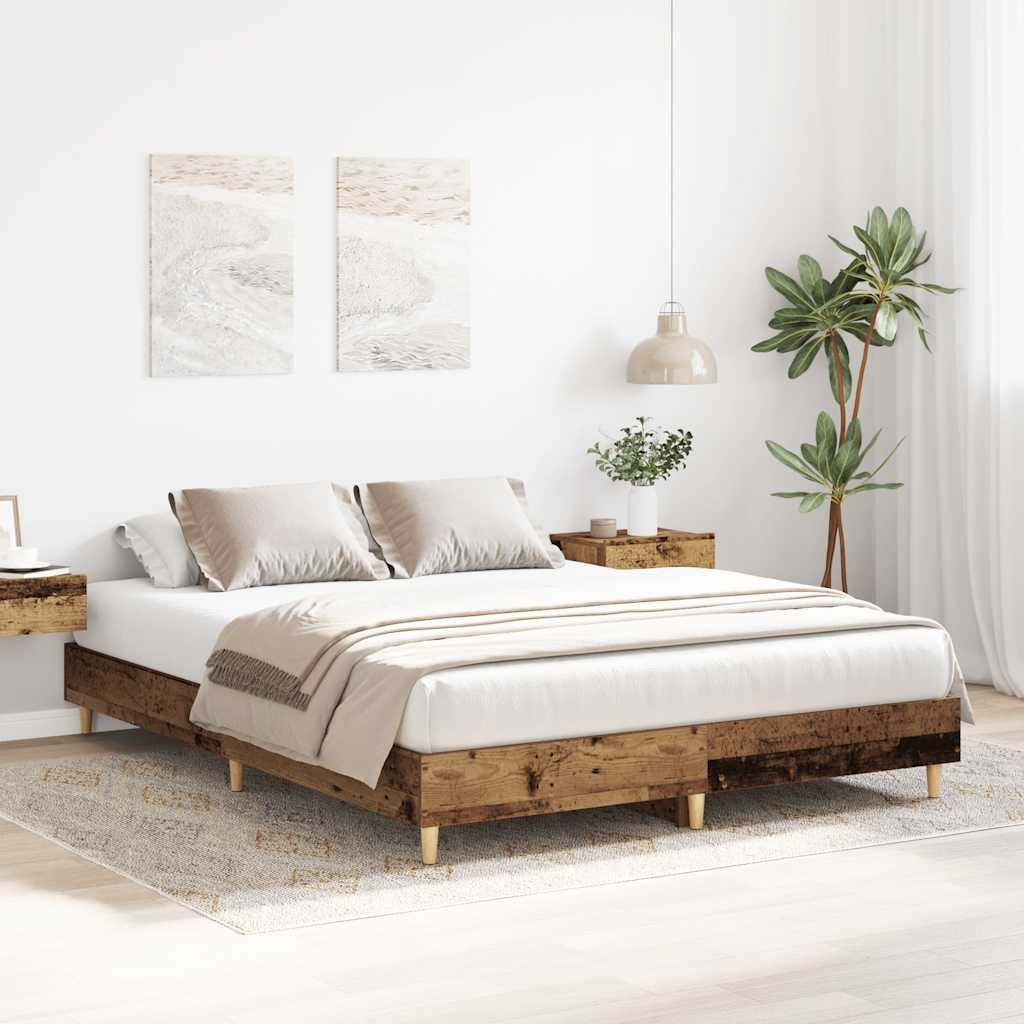 Bed Frame No Mattress Old Wood 150x200 cm King Size Engineered Wood