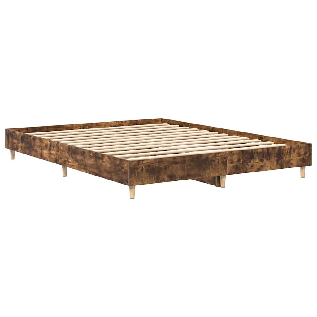 Bed Frame No Mattress Smoked Oak 140x200 cm Engineered Wood