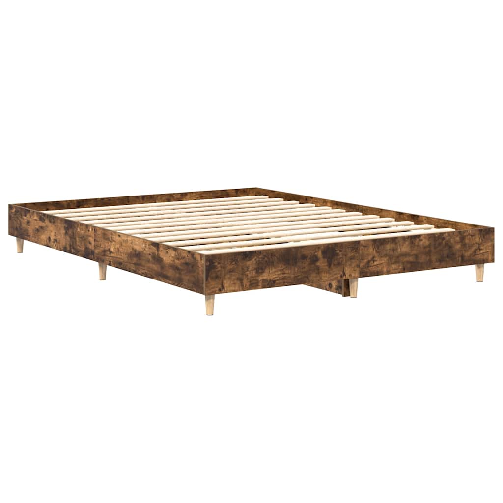 Bed Frame No Mattress Smoked Oak 140x200 cm Engineered Wood
