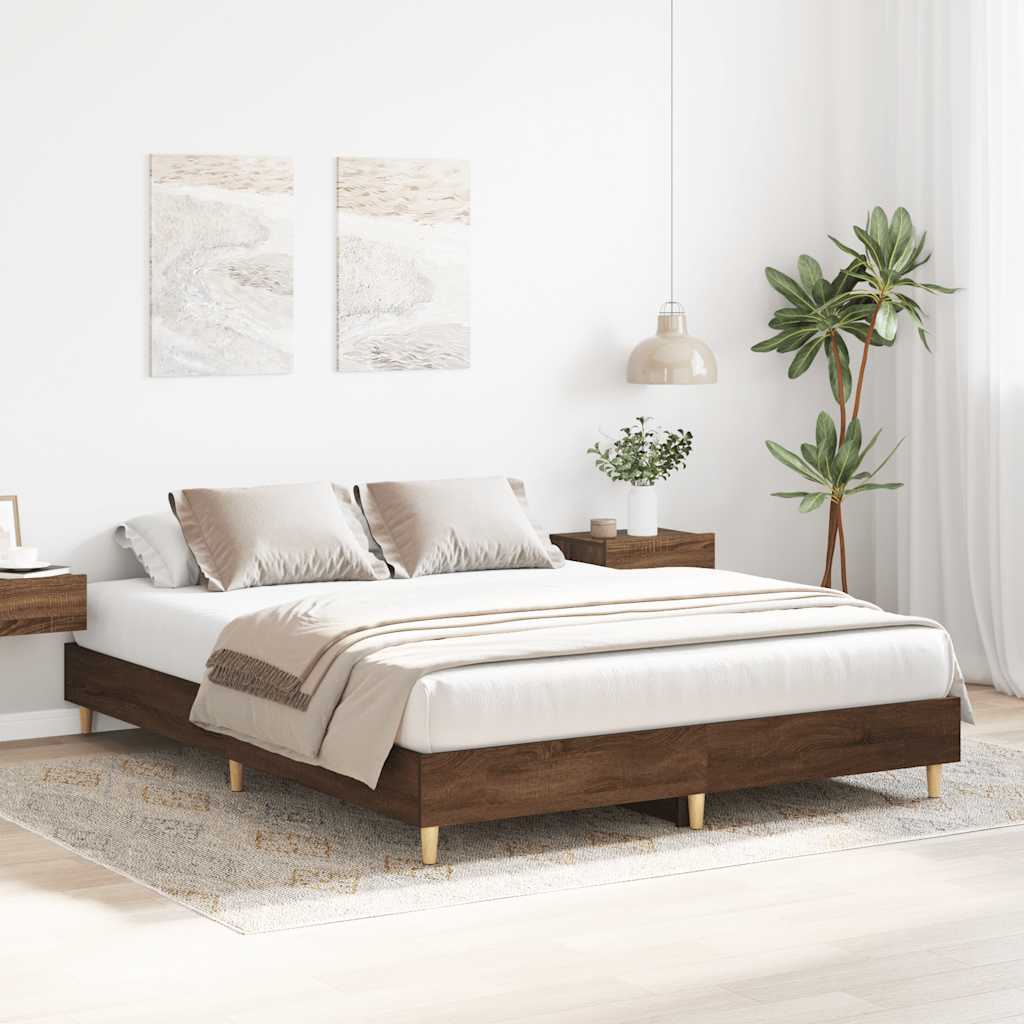 Bed Frame No Mattress Brown Oak 140x200 cm Engineered Wood