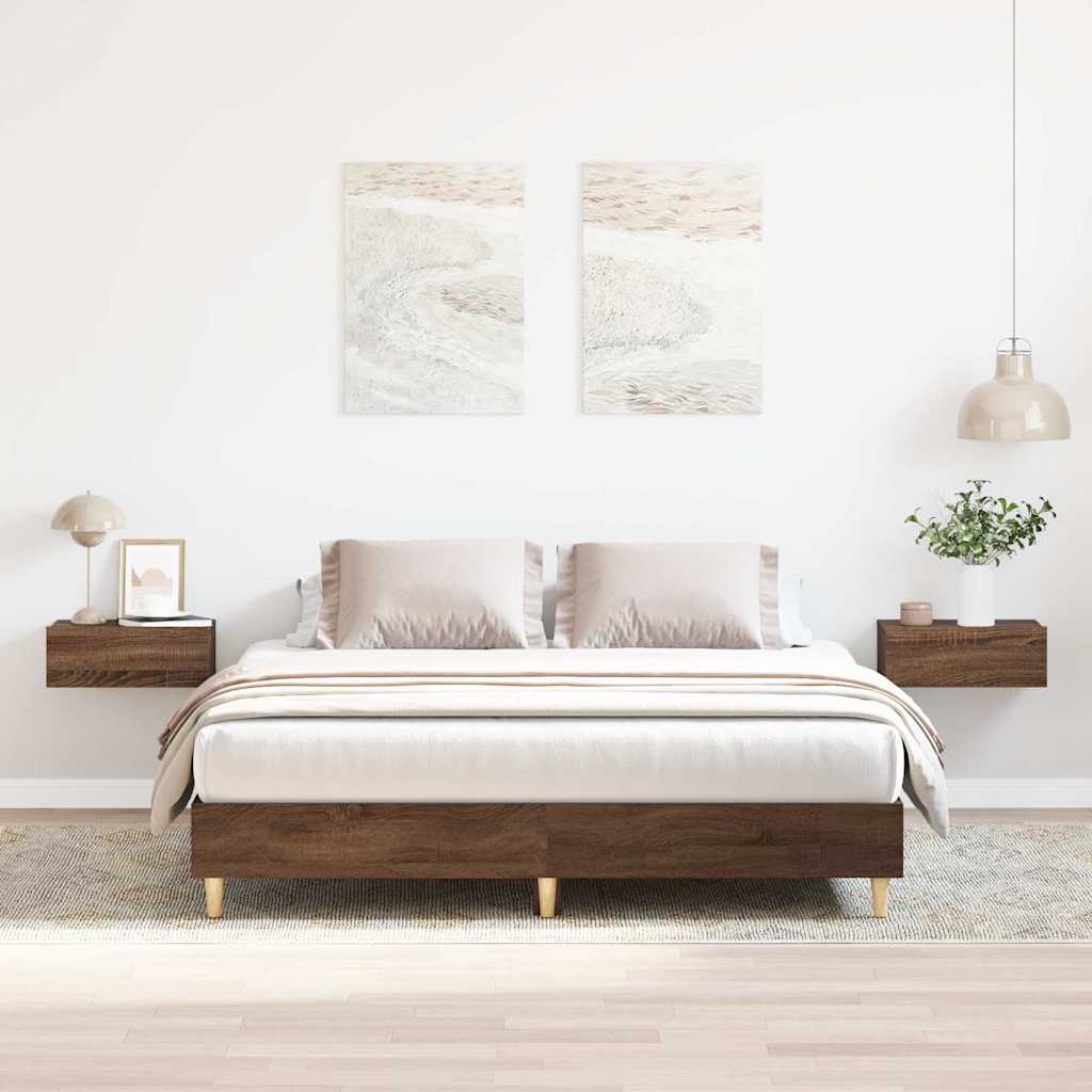 Bed Frame No Mattress Brown Oak 140x200 cm Engineered Wood