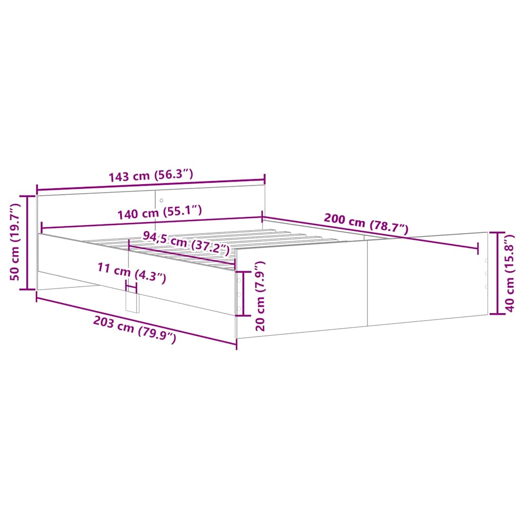 Bed Frame without Mattress Old Wood 140x200cm Engineered Wood