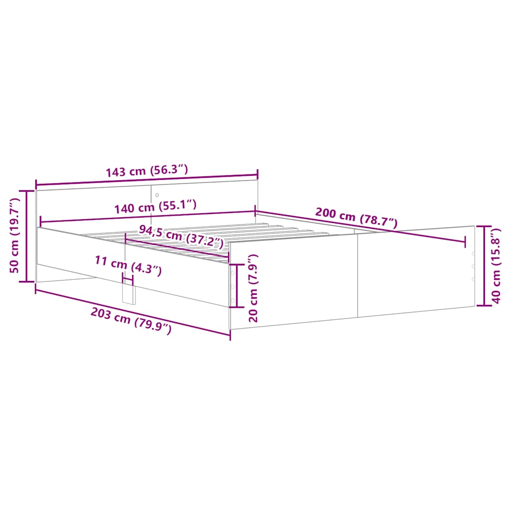 Bed Frame without Mattress Artisan Oak 140x200cm Engineered Wood