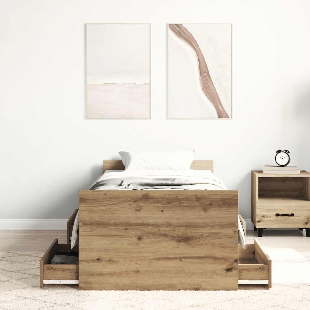 Bed Frame without Mattress Artisan Oak 100x200cm Engineered Wood