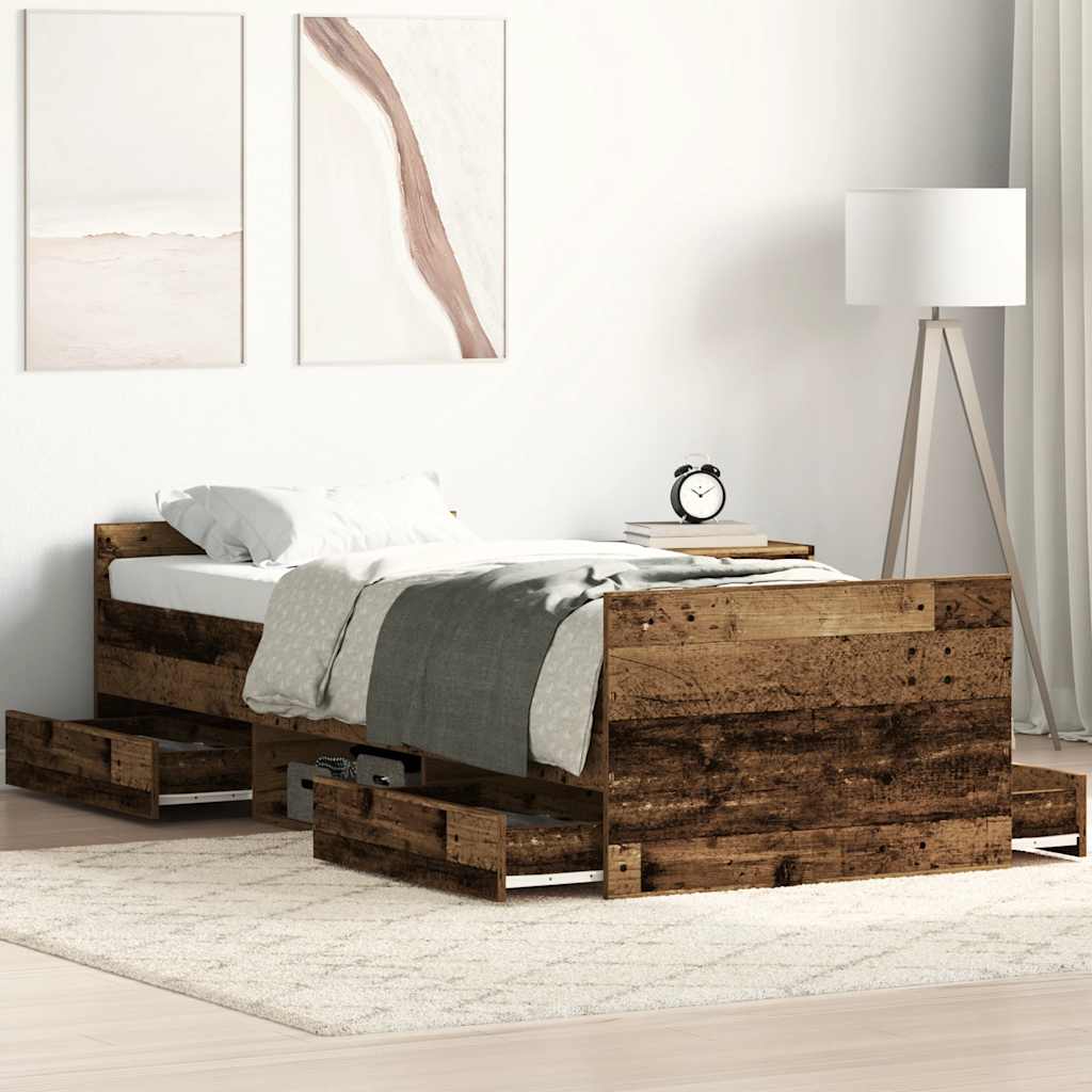 Bed Frame without Mattress Old Wood 90x190 cm Single Engineered Wood