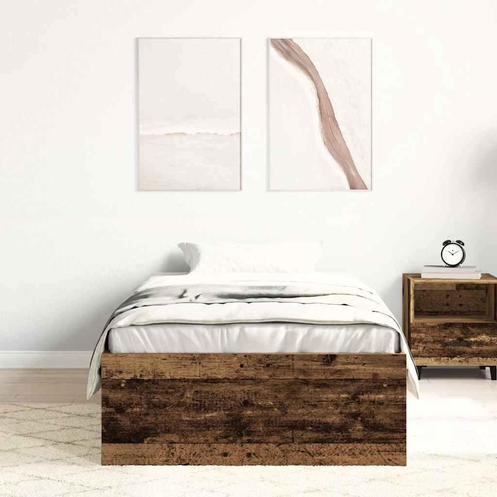 Bed Frame without Mattress Old Wood 90x190 cm Single Engineered Wood