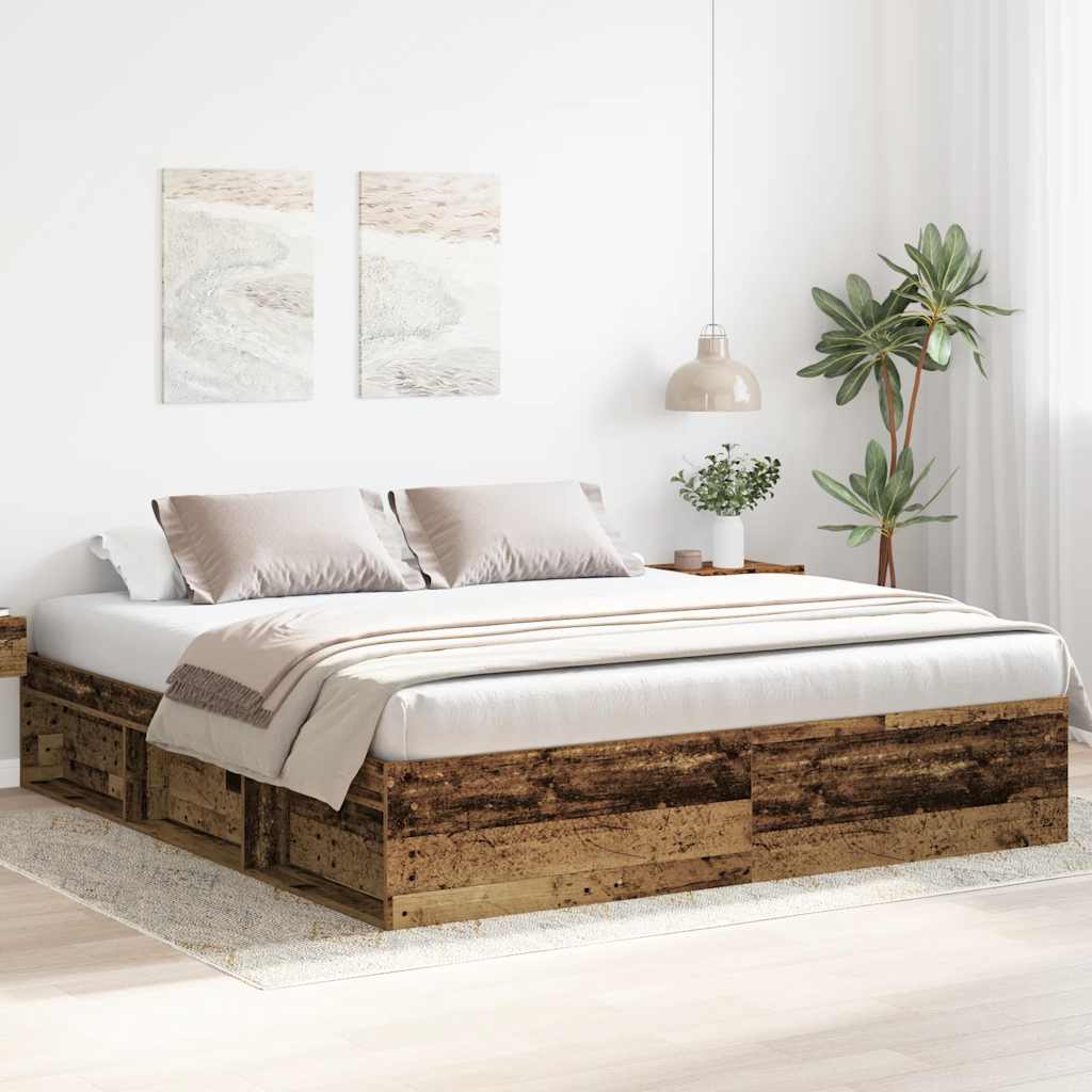 Bed Frame without Mattress Old Wood 200x200cm Engineered Wood