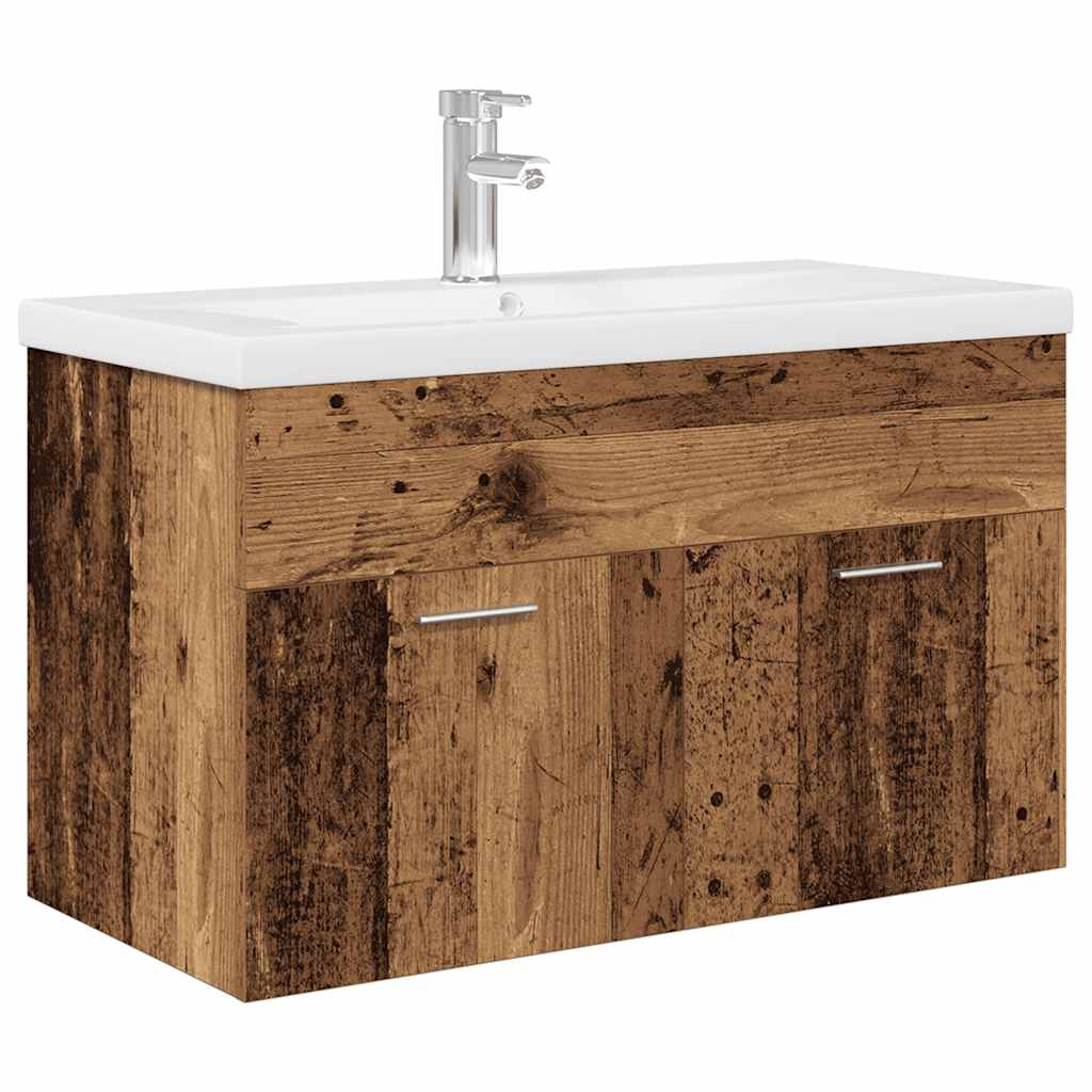 Sink Cabinet with Built-in Basin and Faucet Old Wood