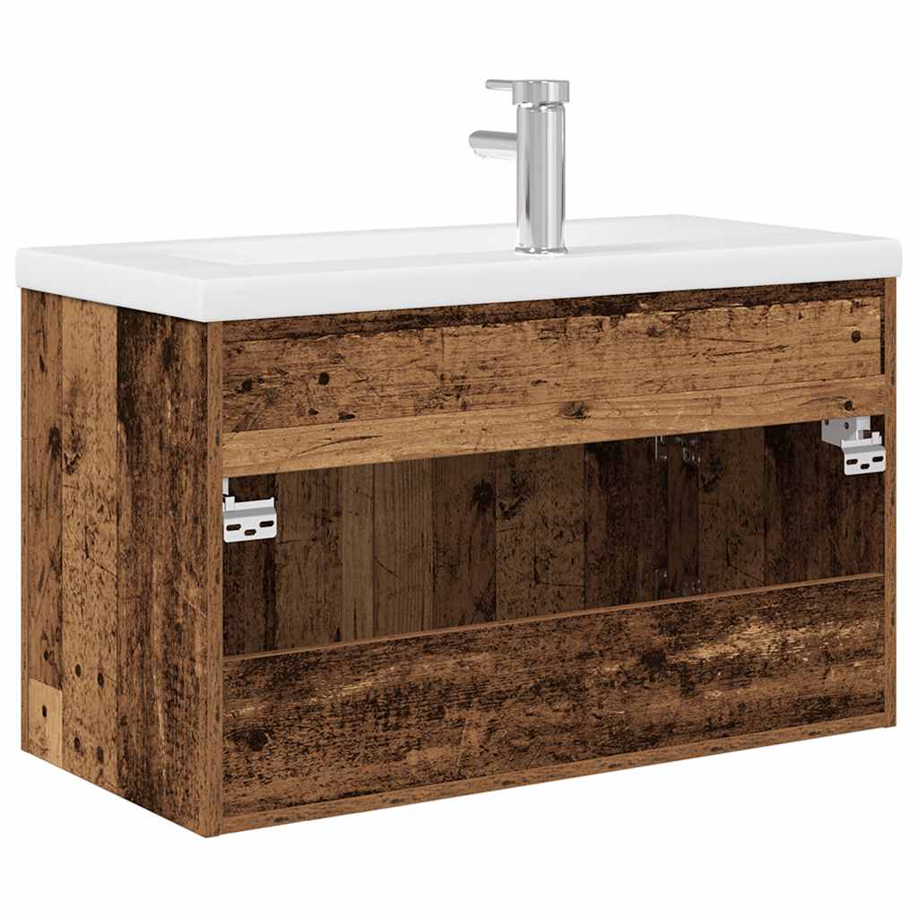 Sink Cabinet with Built-in Basin and Faucet Old Wood