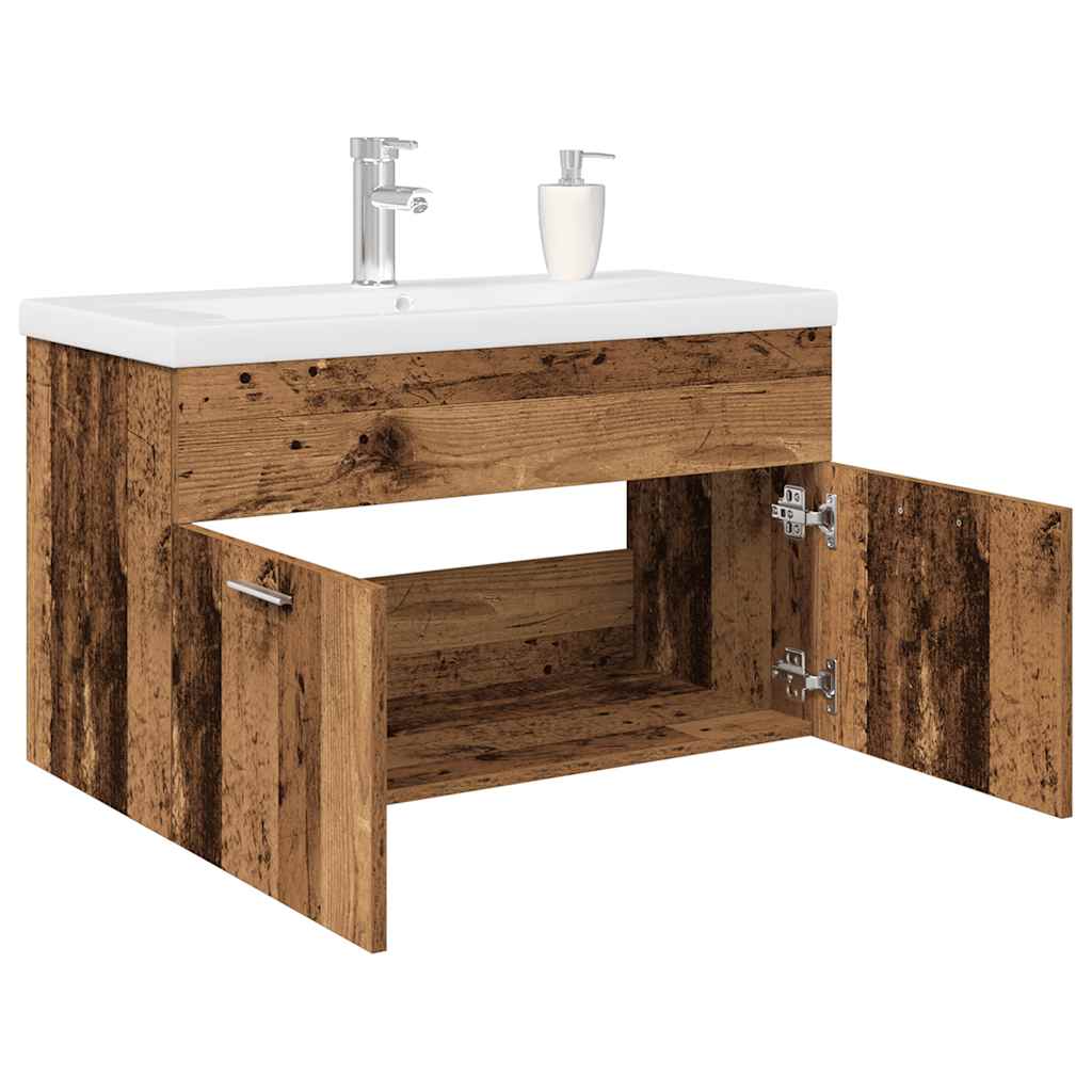 Sink Cabinet with Built-in Basin and Faucet Old Wood