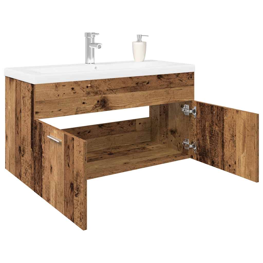 Sink Cabinet with Built-in Basin Old Wood Engineered Wood