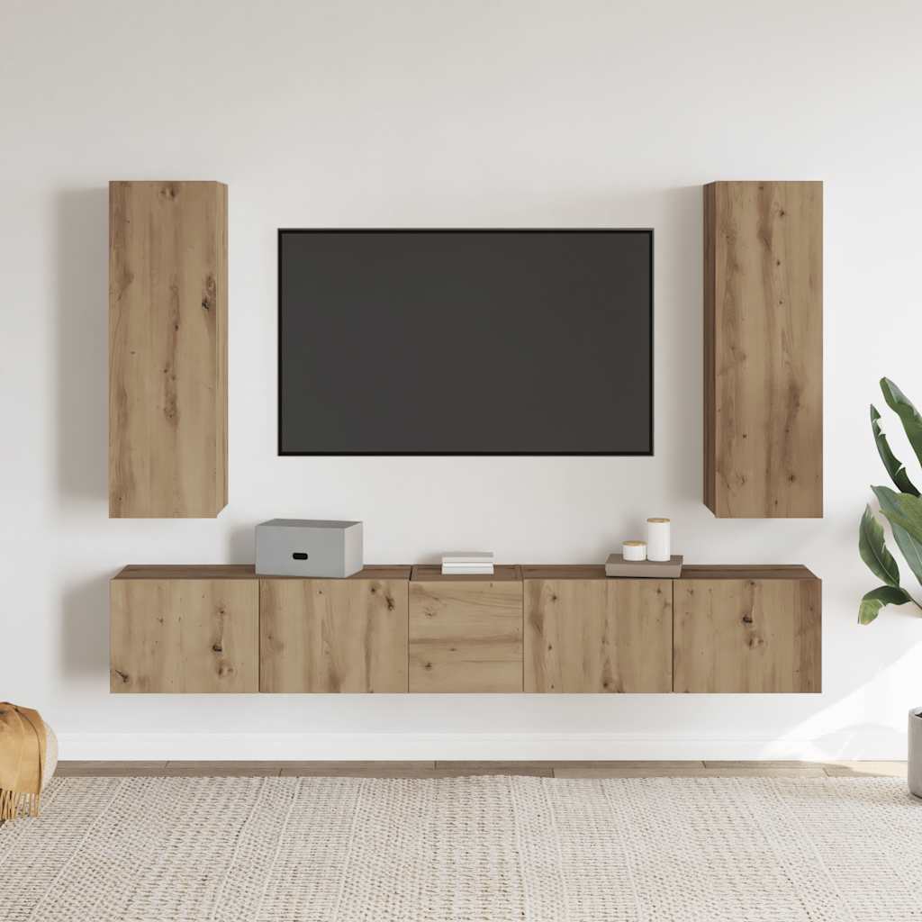 Wall Mounted TV cabinets 5 pcs Artisan Oak Engineered Wood