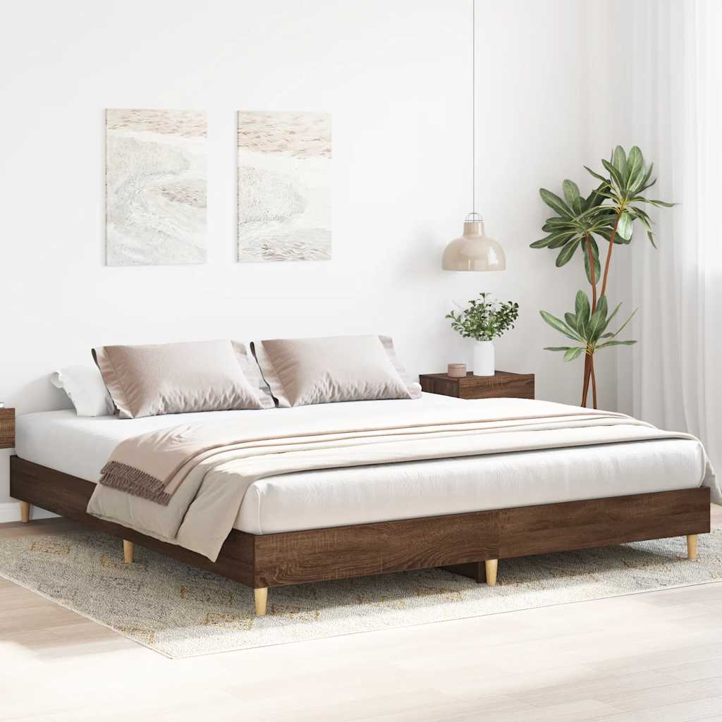 Bed Frame without Mattress Brown Oak 160x200cm Engineered Wood