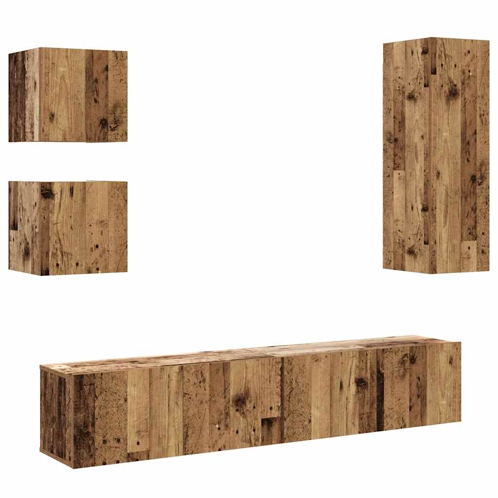5 Piece TV Cabinet Set Wall-mounted Old Wood Engineered Wood