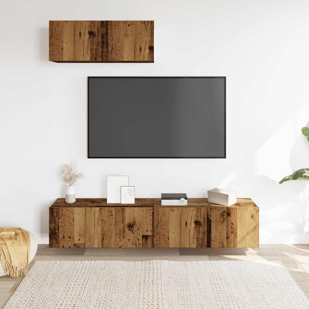 3 Piece TV Cabinet Set Wall-mounted Old Wood Engineered Wood