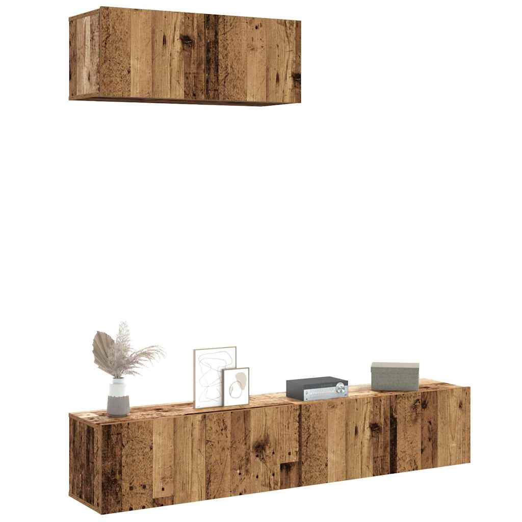 3 Piece TV Cabinet Set Wall-mounted Old Wood Engineered Wood
