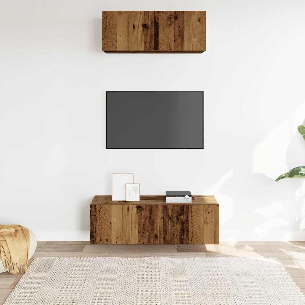 2 Piece TV Cabinet Set Wall-mounted Old Wood Engineered Wood