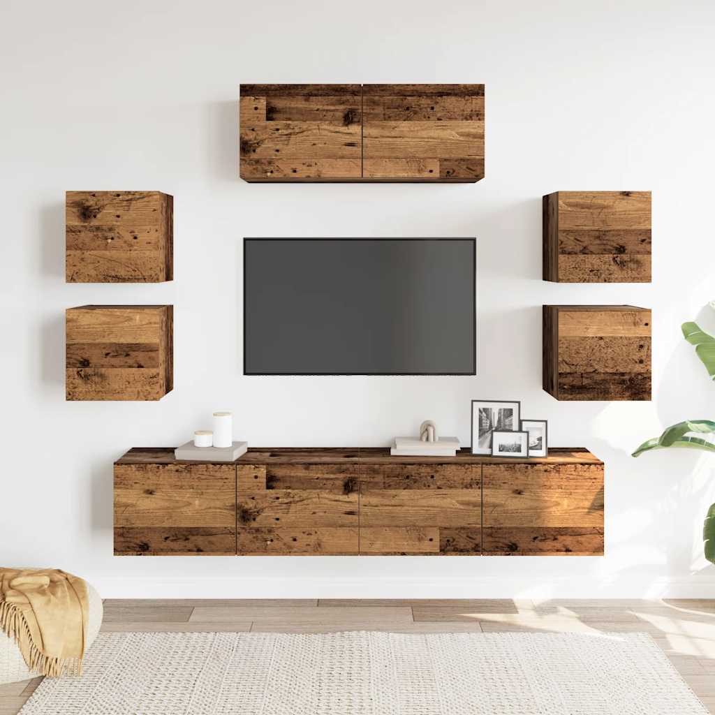 7 Piece TV Cabinet Set Wall-mounted Old Wood Engineered Wood