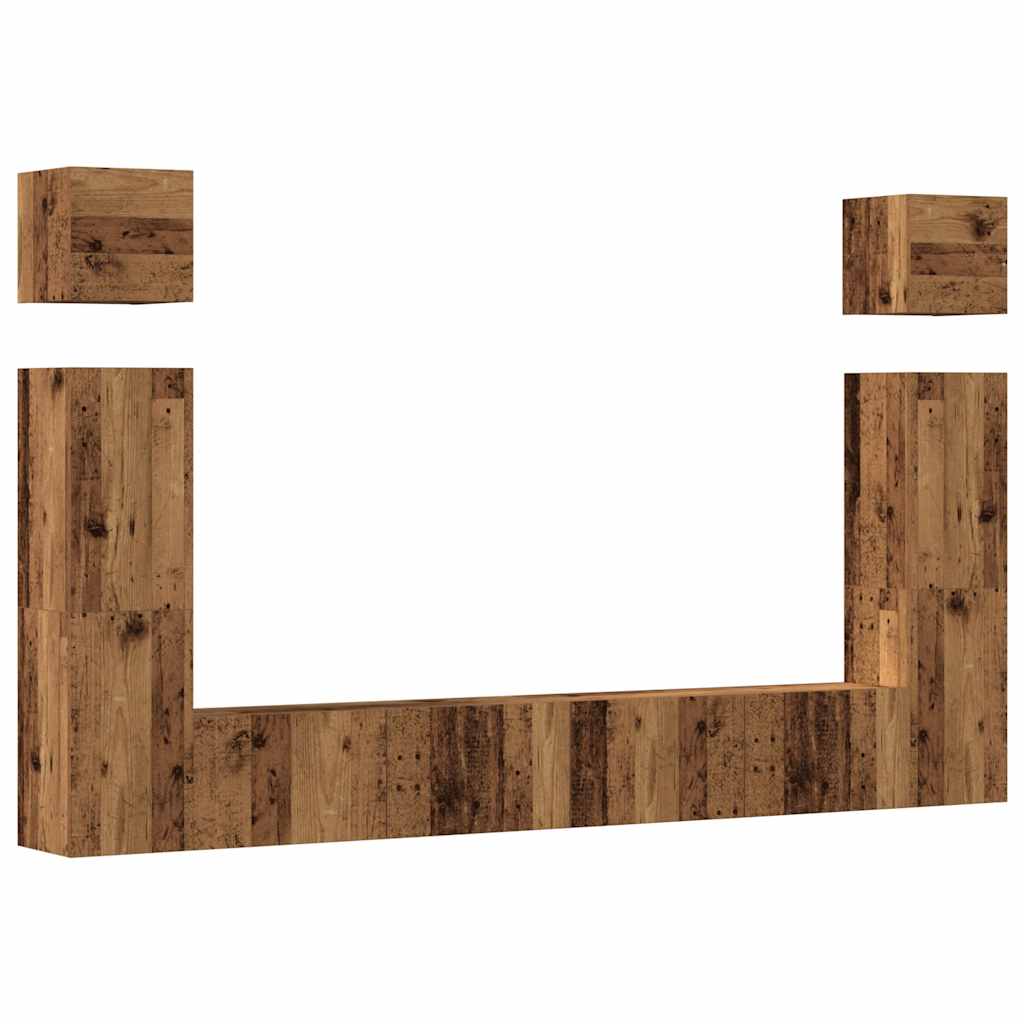 6 Piece TV Cabinet Set Wall-mounted Old Wood Engineered Wood